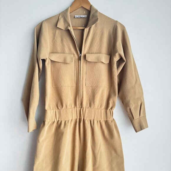 Zara Knit Camel Beige wide Leg Jumpsuit S - Picture 4 of 6